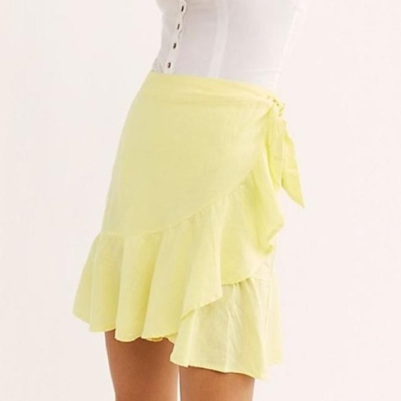 NEW Free People Ruffle Yellow Wrap Skirt - Picture 10 of 10